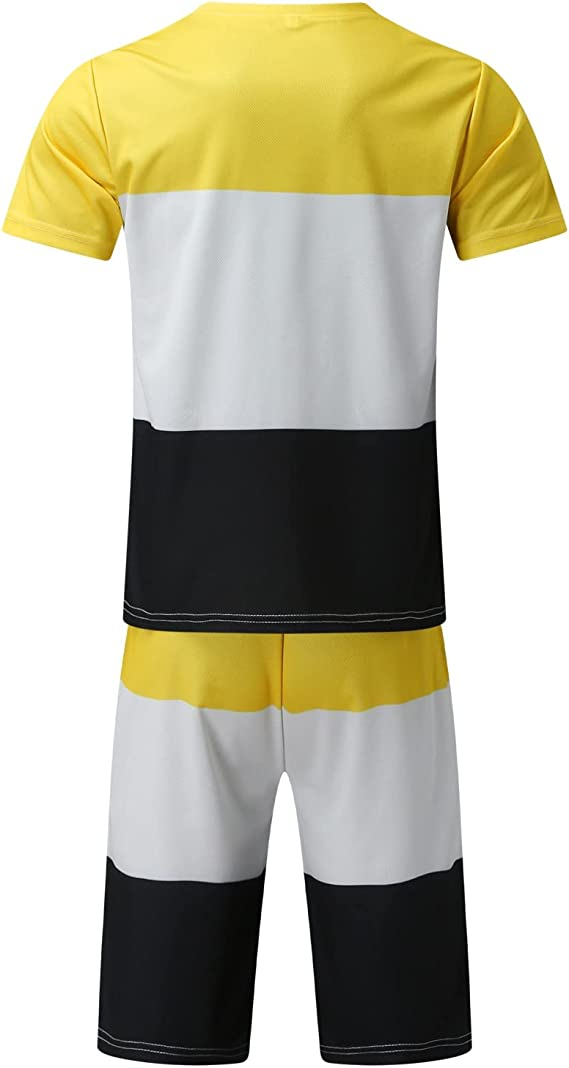 Suitmens Men's Simple Colorblock Print Shorts Set 079