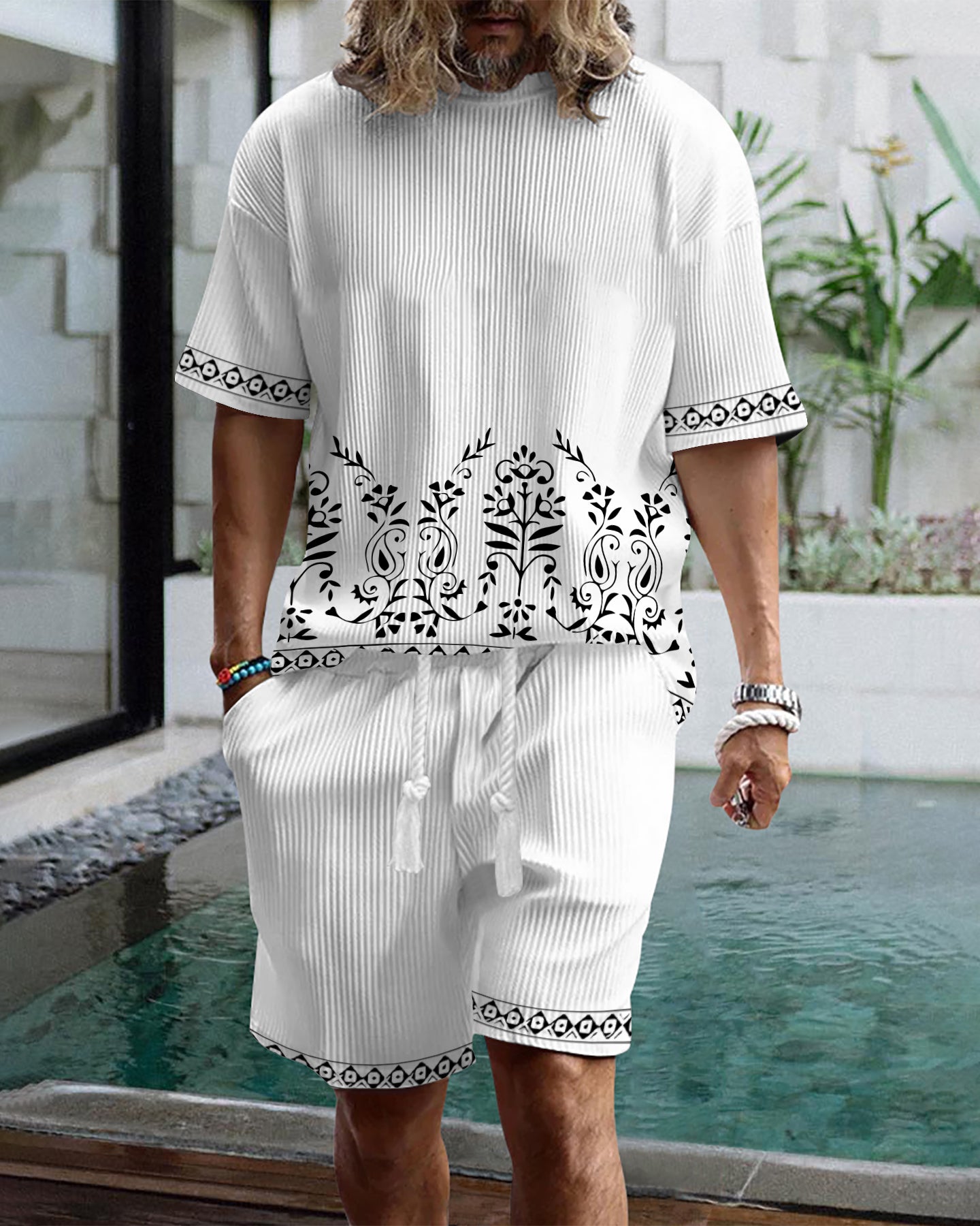 Men's casual gorgeous textured printed shorts set 550