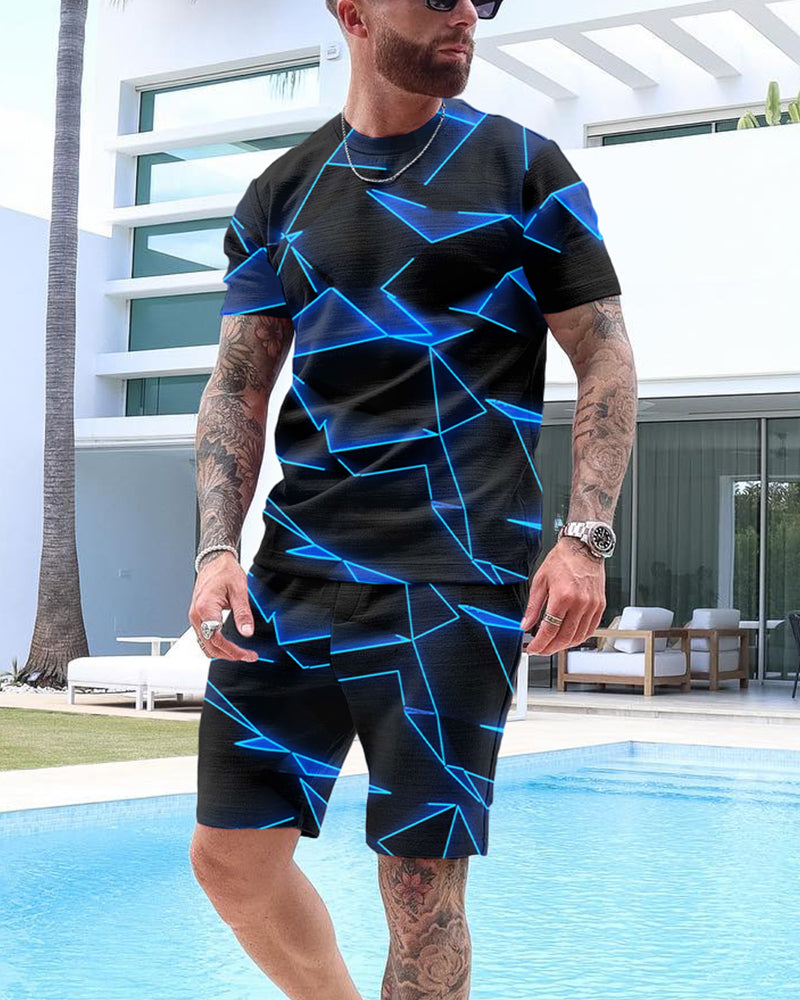 Men's Casual Fashion Printed Shorts Set 74