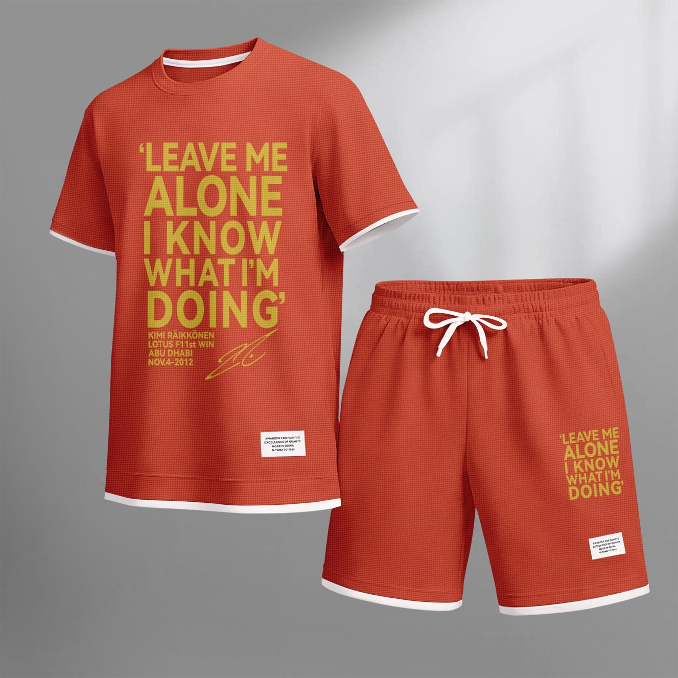 Men's Racing Driver Quotes Print Waffle Fabric Short-Sleeved Shirt And Shorts Set