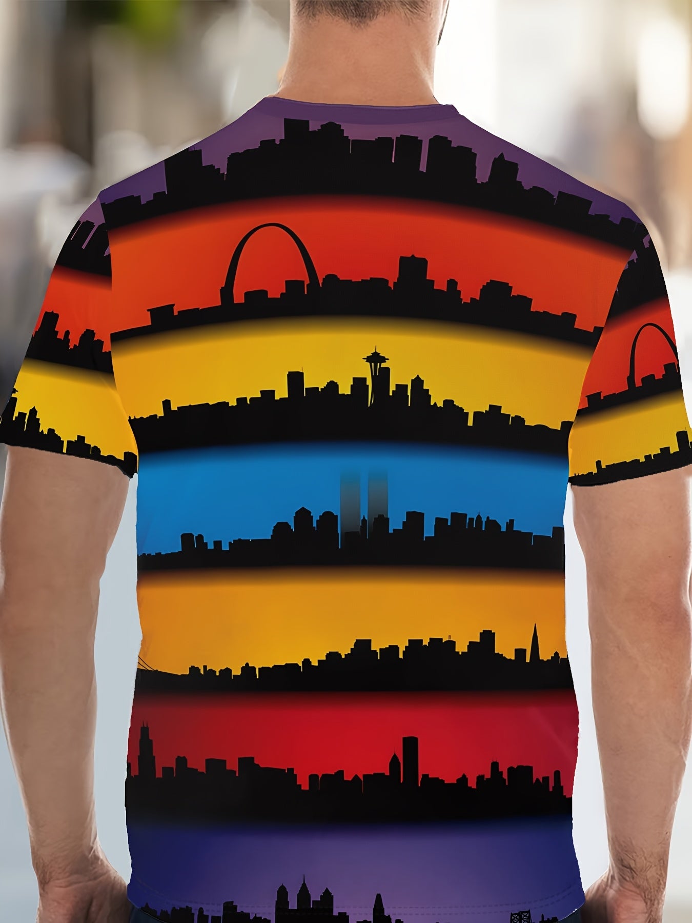 Men's Colorblock Stripe Summer Round Neck Set 119
