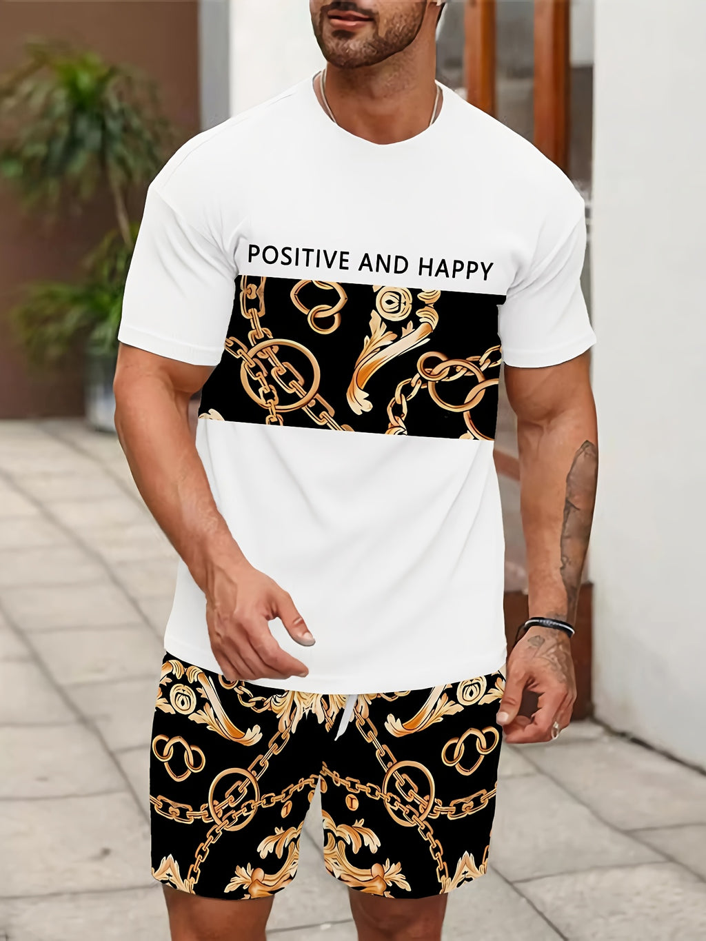Men's Summer Gorgeous Printed Round Neck Set 983
