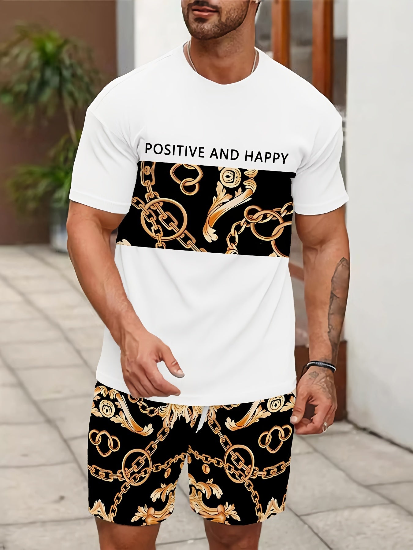 Men's Summer Gorgeous Printed Round Neck Set 983