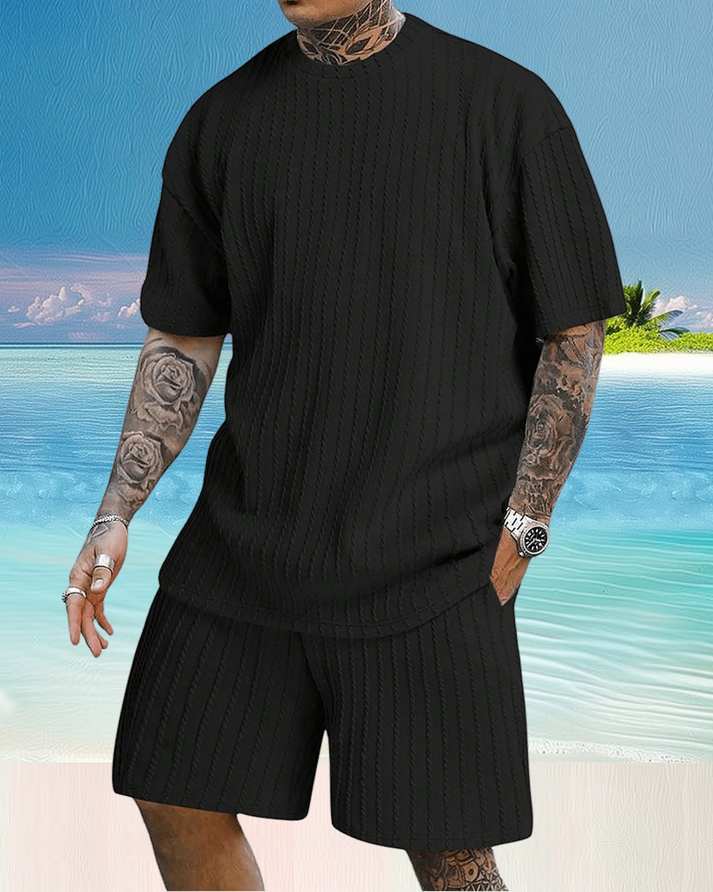 Men's casual gorgeous textured printed shorts set 559