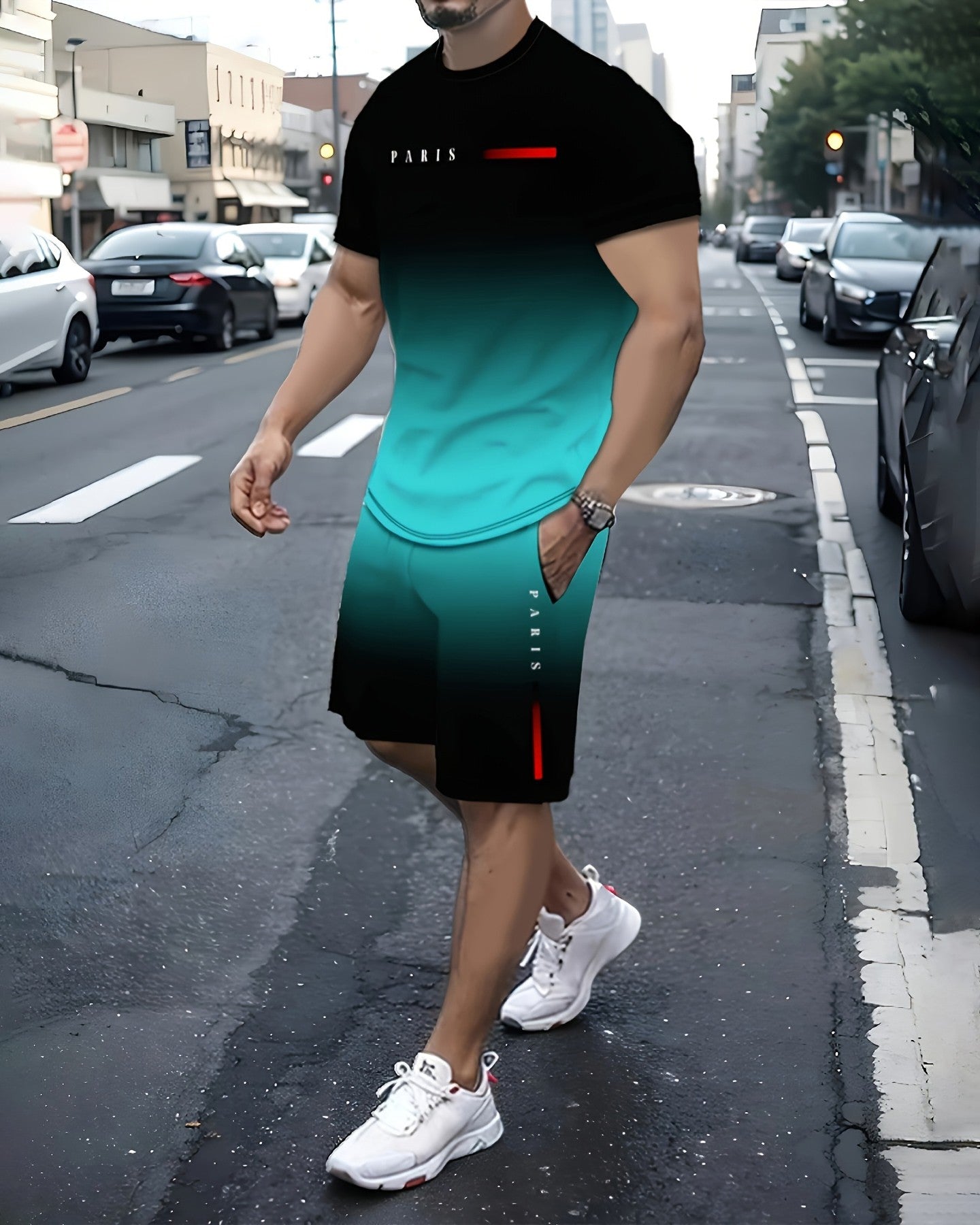 Men's Summer Vacation Round Neck Set 210