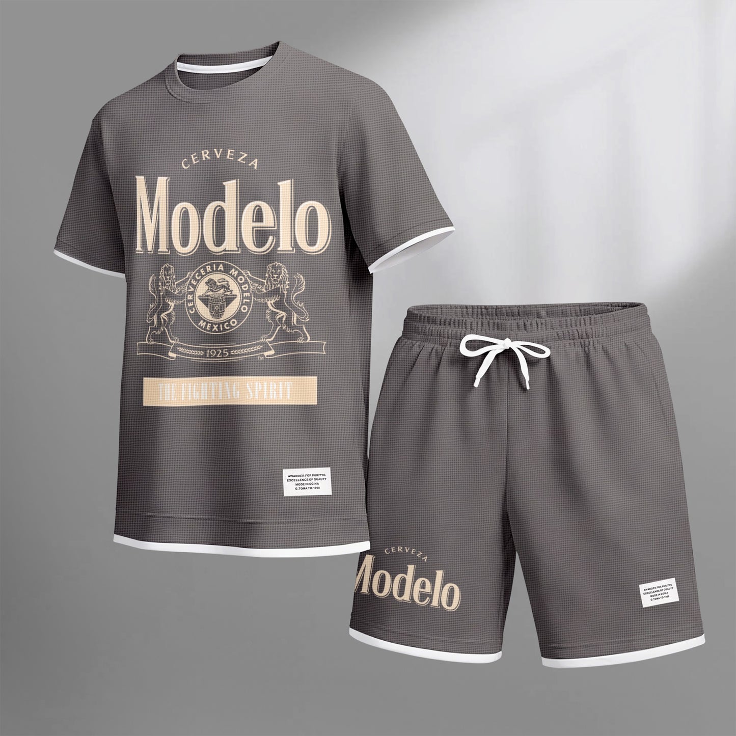 Men's Beer Print Drawstring Shorts Set, Suitable For Spring And Summer Wear, Casual Summer Set, Including Short-Sleeved Shirt And Shorts, Suitable For Everyday Wear And Sports 02