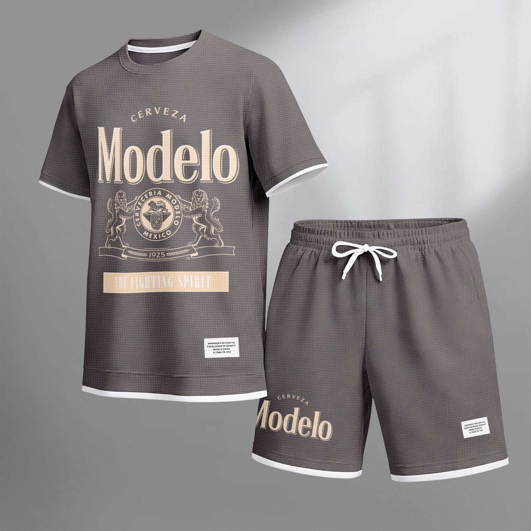 Men's Beer Print Drawstring Shorts Set, Suitable For Spring And Summer Wear, Casual Summer Set, Including Short-Sleeved Shirt And Shorts, Suitable For Everyday Wear And Sports 02