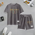 Men's Golden Milano Italy Print Waffle Fabric Short-Sleeved Shirt And Shorts Set02