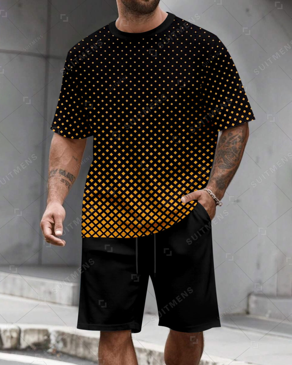 Men's Summer Polka Dot Print Round Neck Set 595