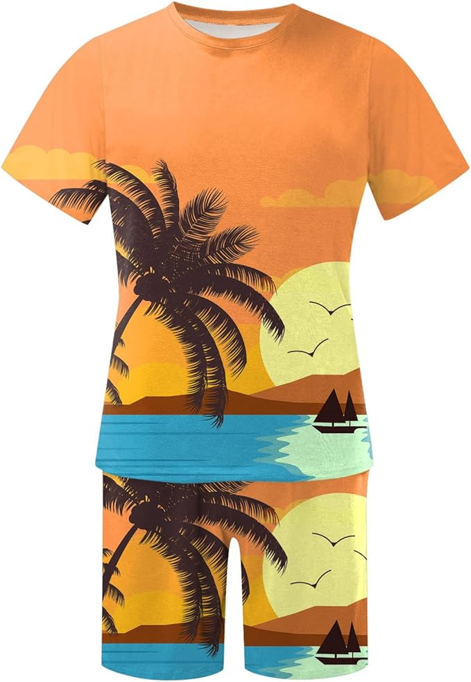 Men's Hawaiian Print Shorts Set 453