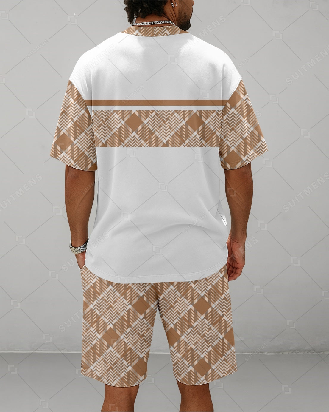Men's Summer Colorblock Printed Round Neck Suit 077