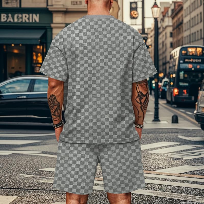 Men's Classic Plaid Summer Round Neck Suit 195
