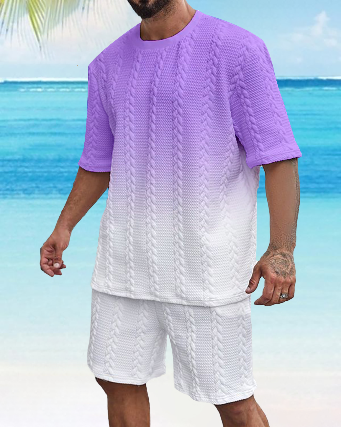 Men's Color Block Gorgeous Textured Print Shorts Set 557
