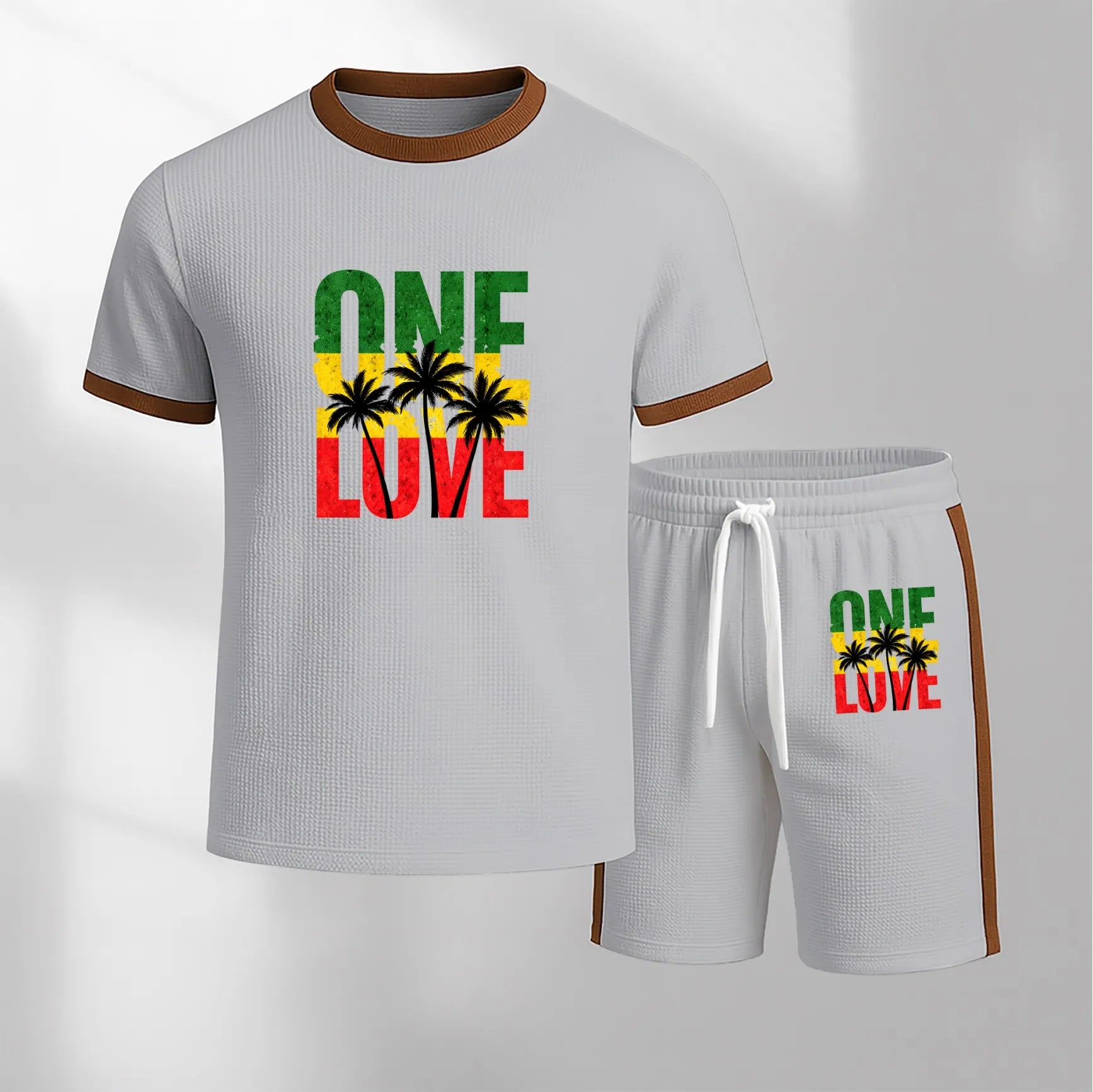 Men's Pattern Short-Sleeve T-Shirt and Drawstring Shorts Set, Men's Clothing, Casual Sporty Short-Sleeve Top and Shorts, Summer Men's Everyday Wear, Indoor and Outdoor Sportswear, Athletic Set