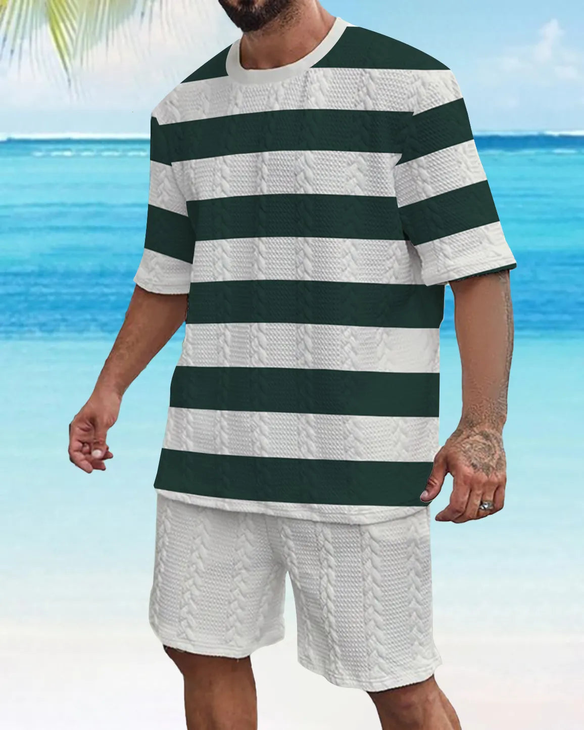 Men's Color Block Gorgeous Textured Print Shorts Set 565