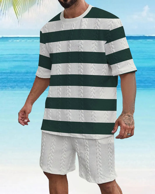 Men's Color Block Gorgeous Textured Print Shorts Set 565