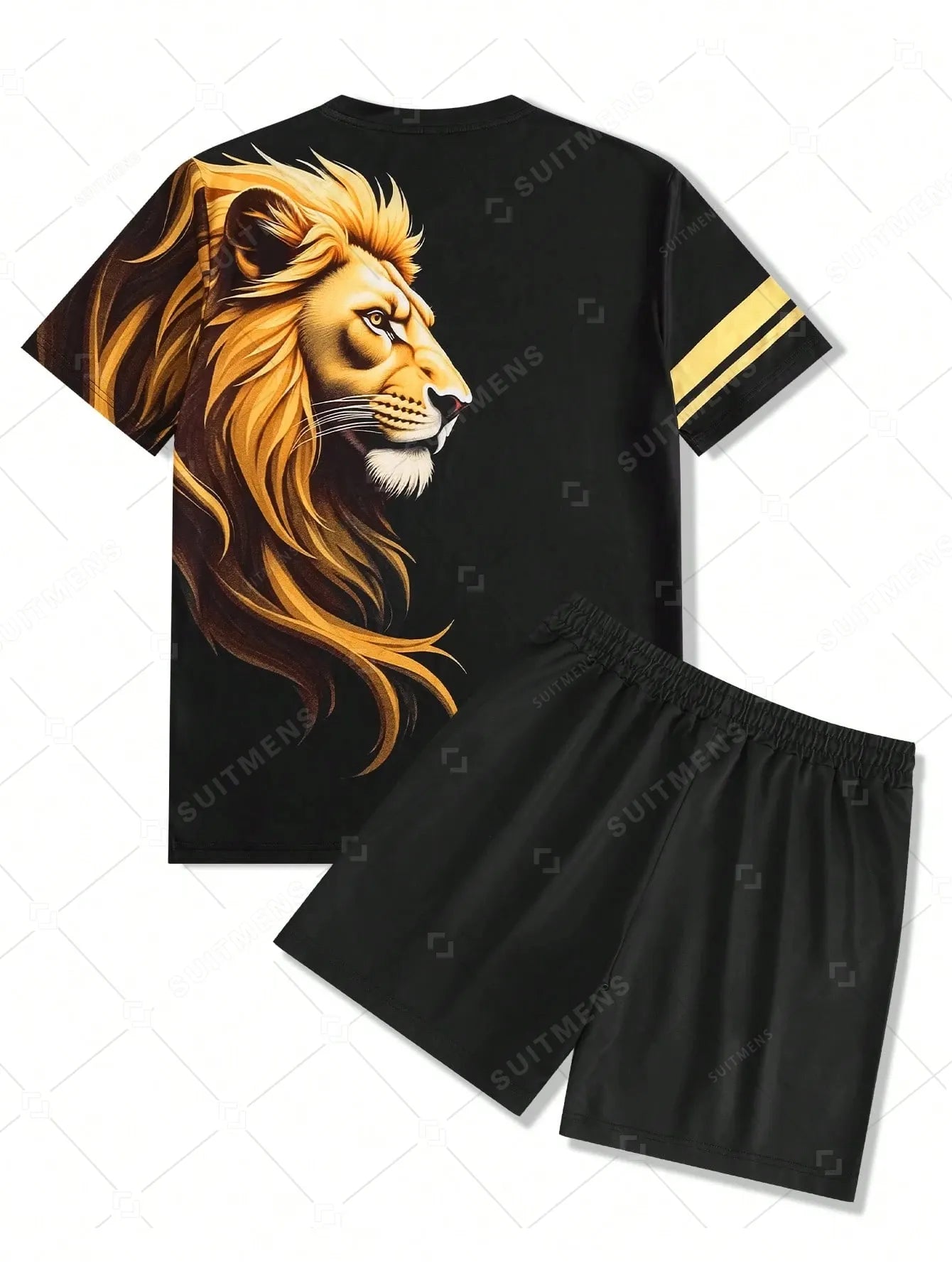 Men's Summer Gradient Lion Print Round Neck Set 220