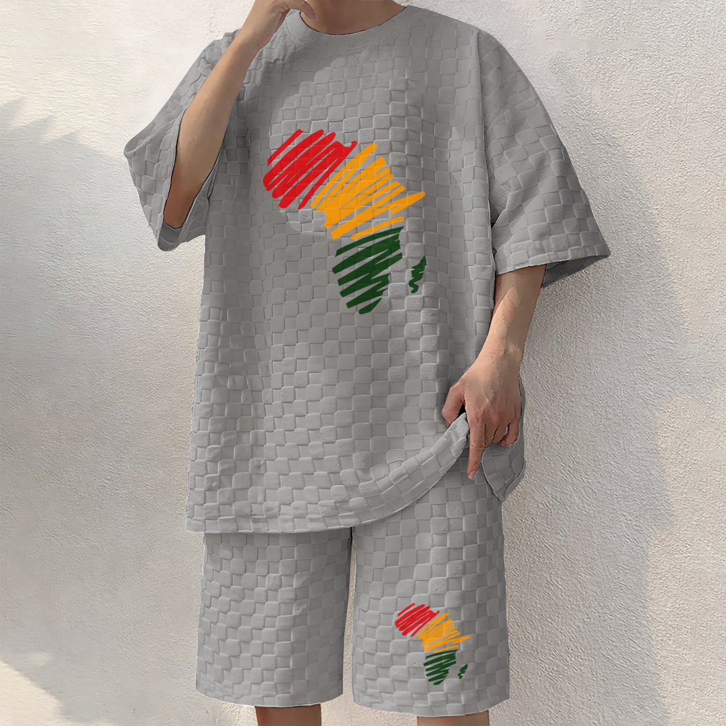 Men's Black History Print Spring And Summer Drawstring Shorts Set, A Casual Summer Outfit, Including A Short-Sleeved Shirt And Shorts, Suitable For Everyday Wear And Sports Activities.
