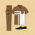 Men's Casual Brown Geometry Printed Short-Sleeve T-Shirt And Pants Two-Piece Set