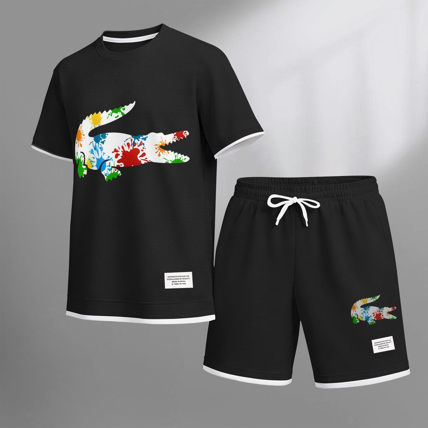 Men's Luxury Waffle-Knit Short-Sleeve Shirt & Shorts Set 17