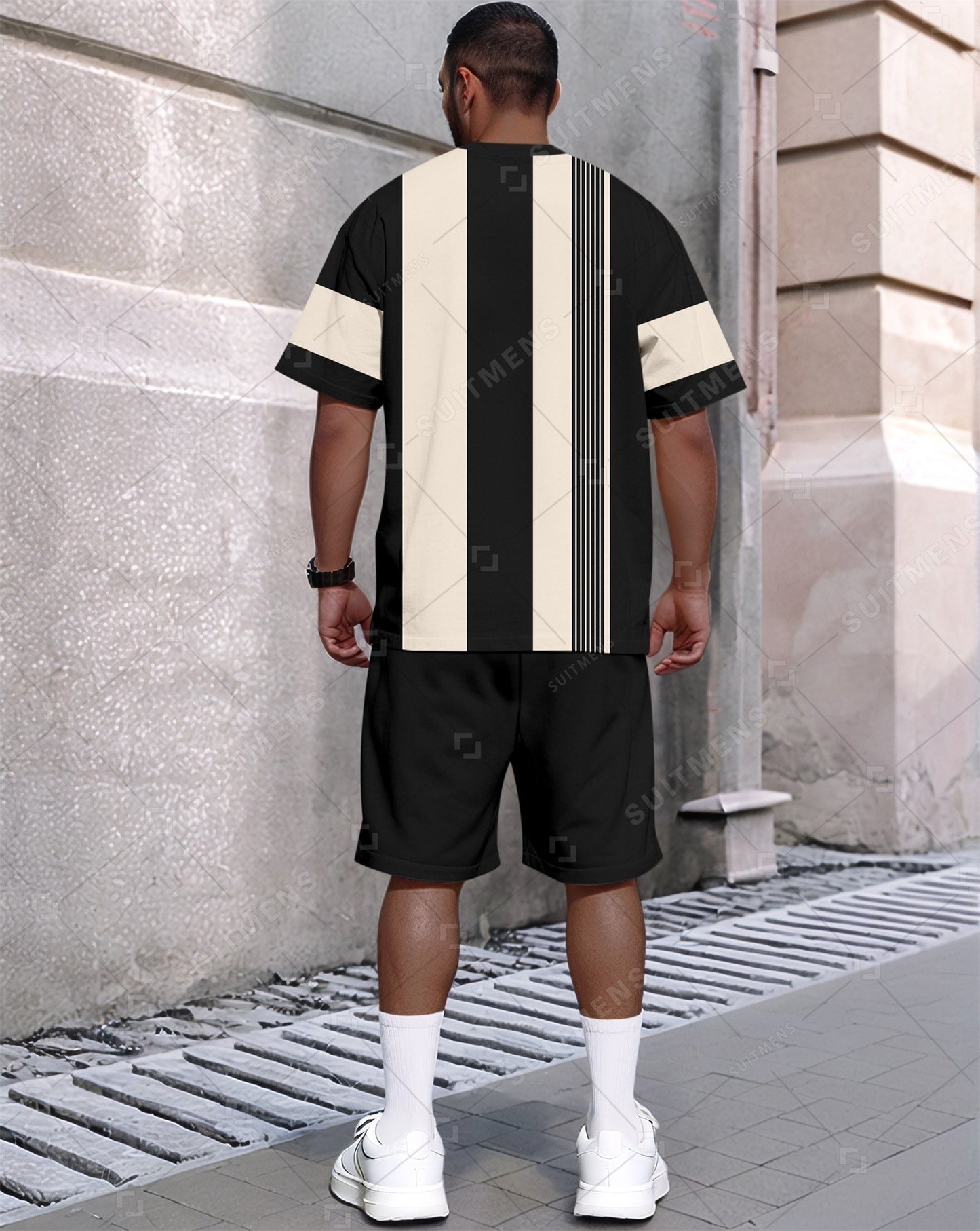 Men's Summer Colorblock Printed Round Neck Set 431