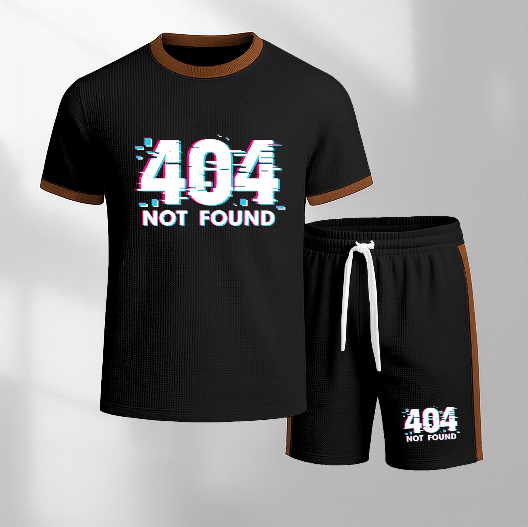 Men's 404 Pattern Short-Sleeve T-Shirt and Drawstring Shorts Set, Men's Clothing, Casual Sportswear Short-Sleeve Top and Shorts, Summer Men's Everyday Wear, Indoor and Outdoor Sportswear, Sports Set