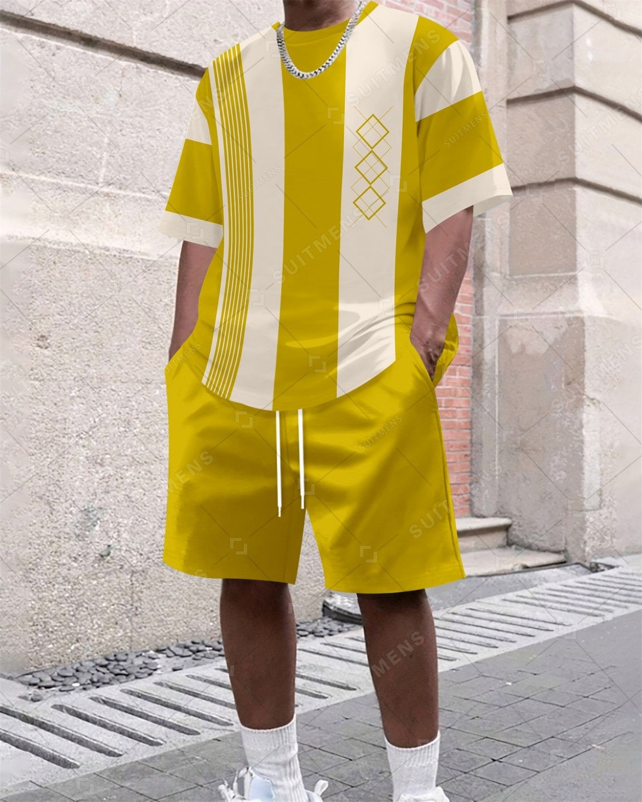 Men's Summer Colorblock Printed Round Neck Set 430