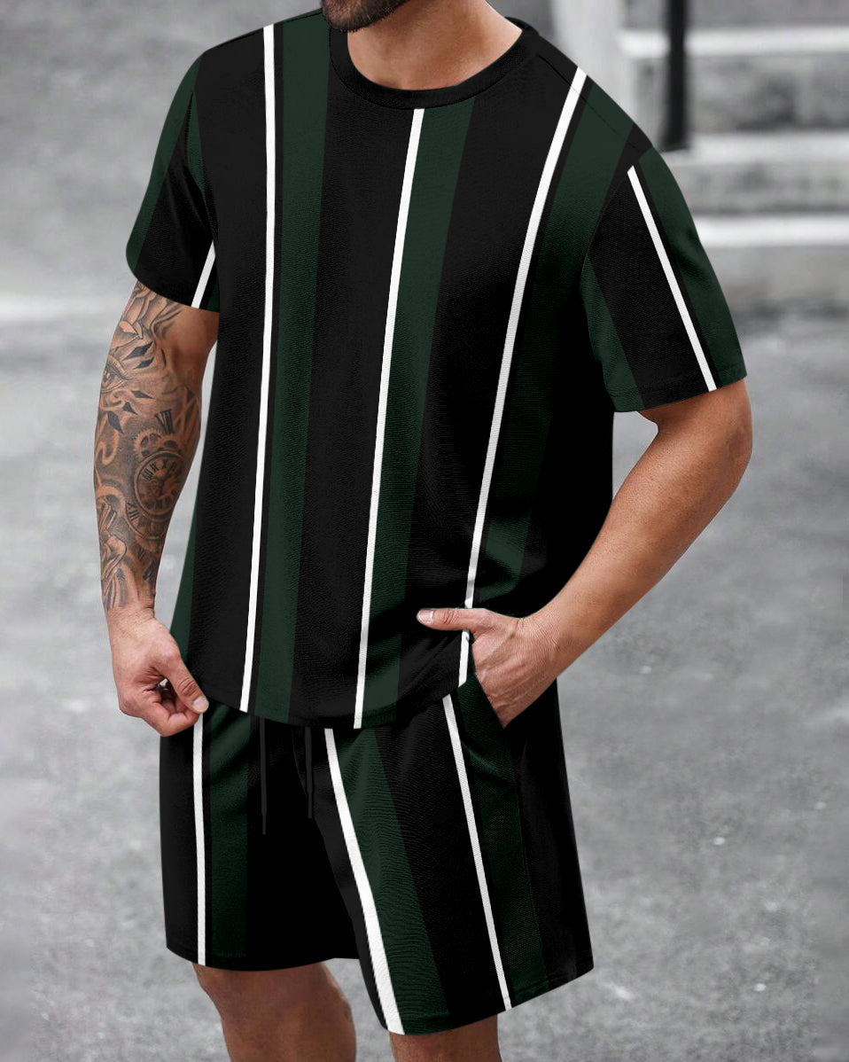 Men's Summer Colorblock Printed Round Neck Set 463