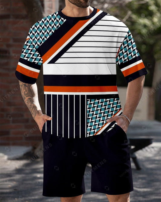 Men's Simple Color Matching Summer Round Neck Set 182