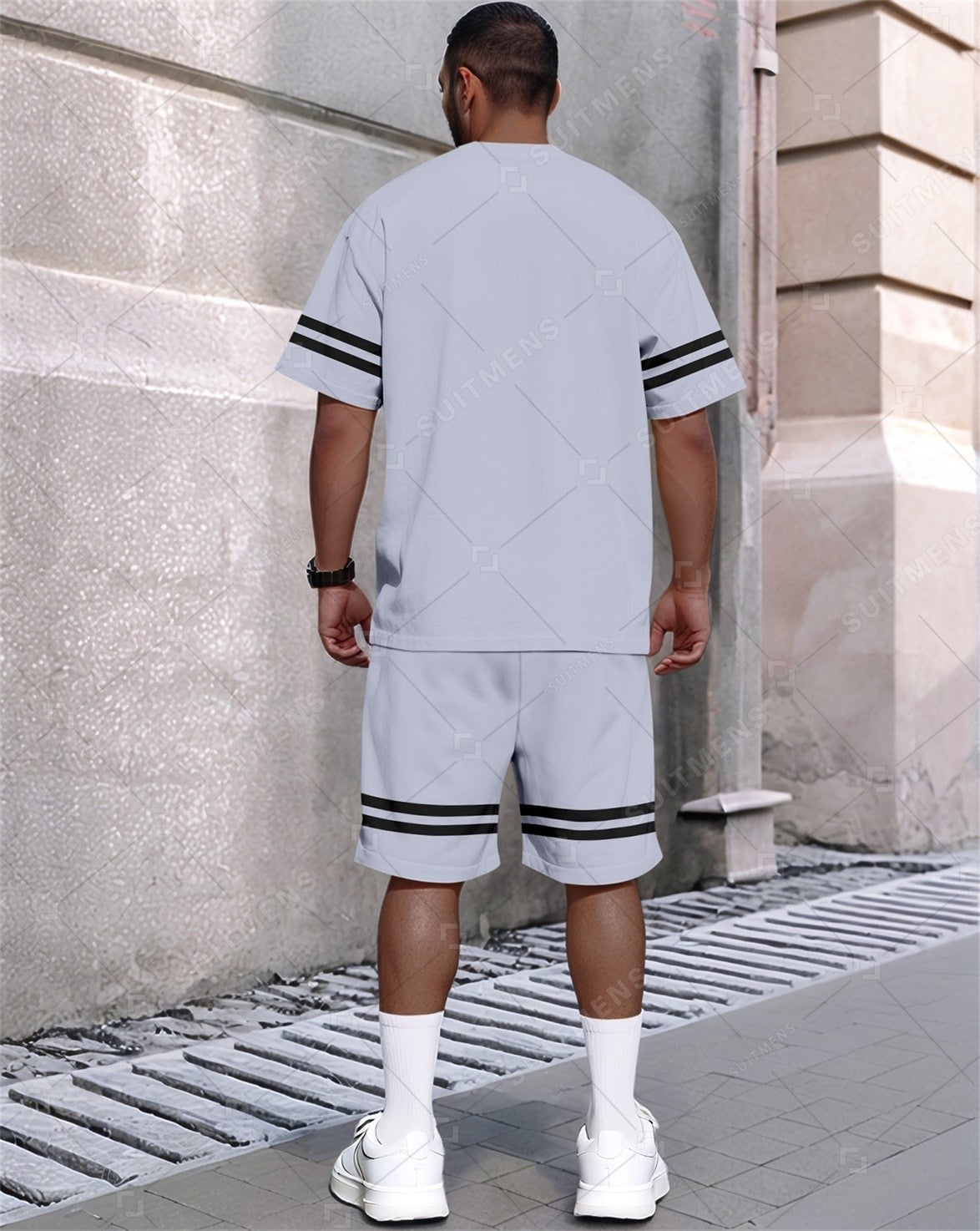 Men's Summer Simple Color Matching Print Round Neck Set 363