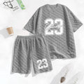 Men's No. 23 Graphic Print Spring And Summer Drawstring Shorts Set, A Casual Summer Outfit, Including A Short-Sleeved Shirt And Shorts, Suitable For Everyday Wear And Sports Activities. A Two-Piece Set For A Relaxed And Active Lifestyle.