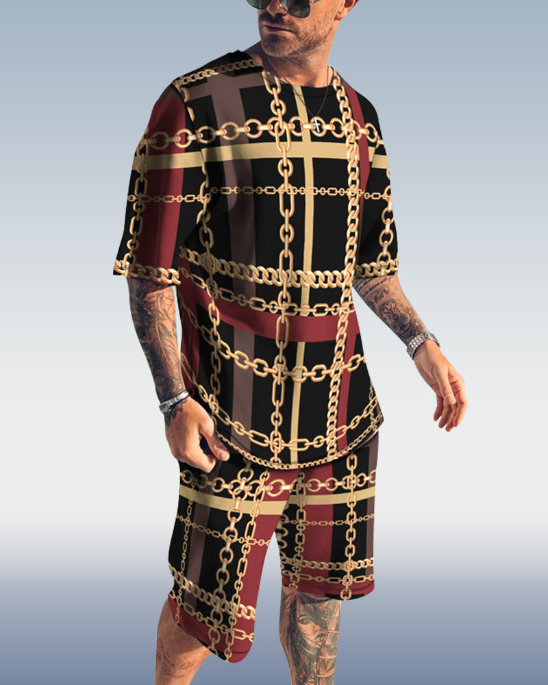 Men's Spring Summer Chain Stripe Printed Suit 006