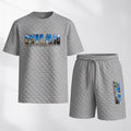 Men's Spring and Summer Milan Letter Print Checkered Fabric Drawstring Shorts Set, Casual Summer Outfit with Short-Sleeved Shirt and Shorts, Ideal for Everyday Wear and Sports Activities