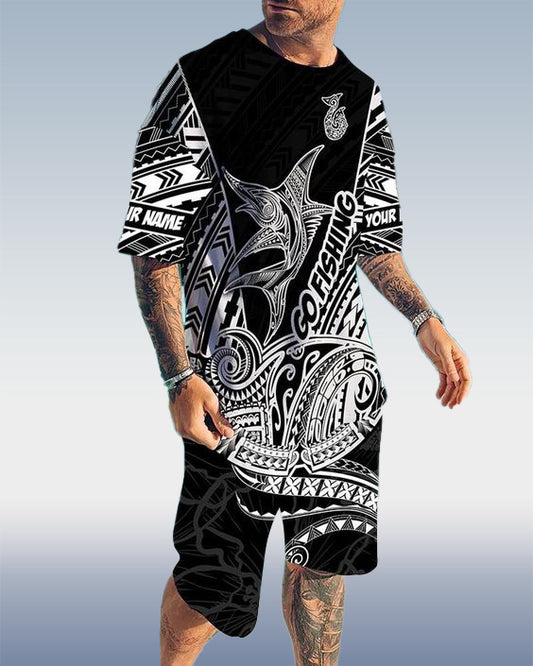 Suitmens Men's Totem Tattoo Print Shorts Set 374