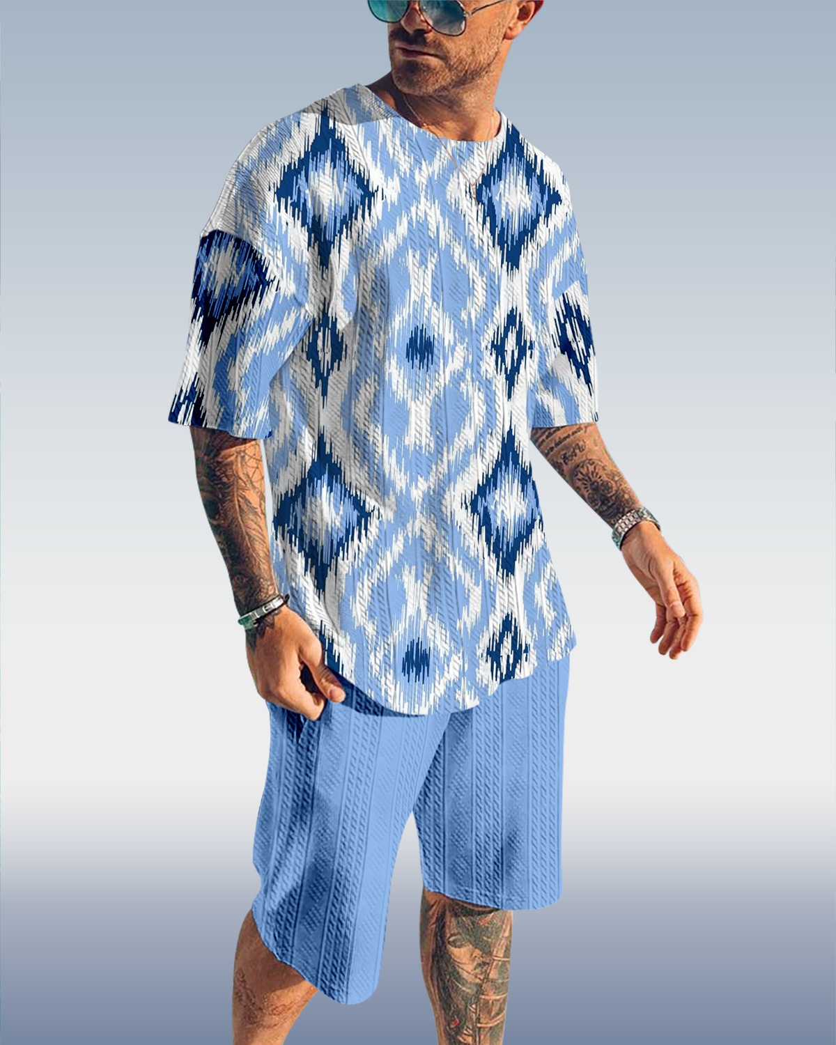 Suitmens Men's Luxury Textured Print Shorts Set 566