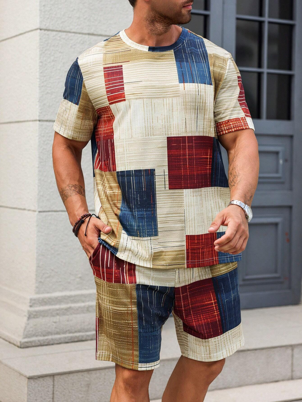 Men's Color Matching Casual Shorts Set 425