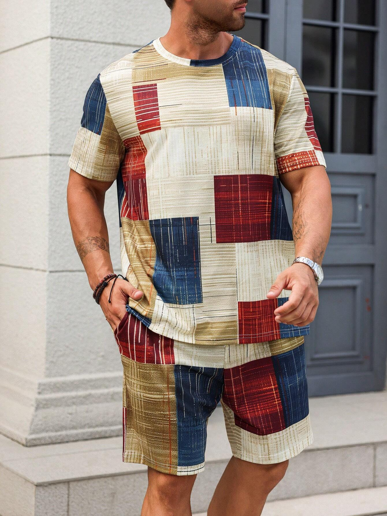 Men's Color Matching Casual Shorts Set 425