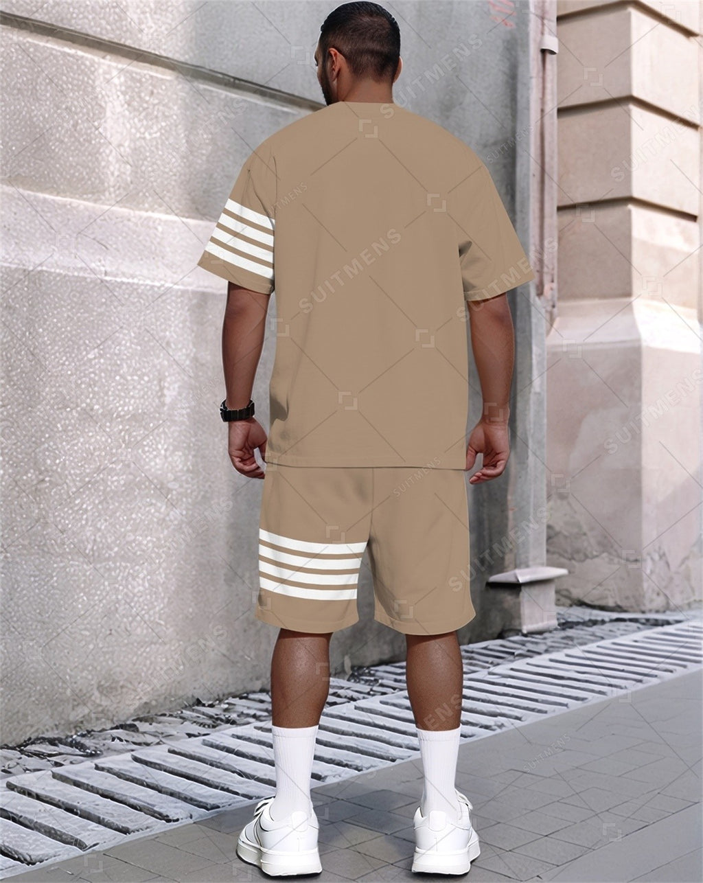 Men's Summer Simple Color Matching Print Round Neck Set 350