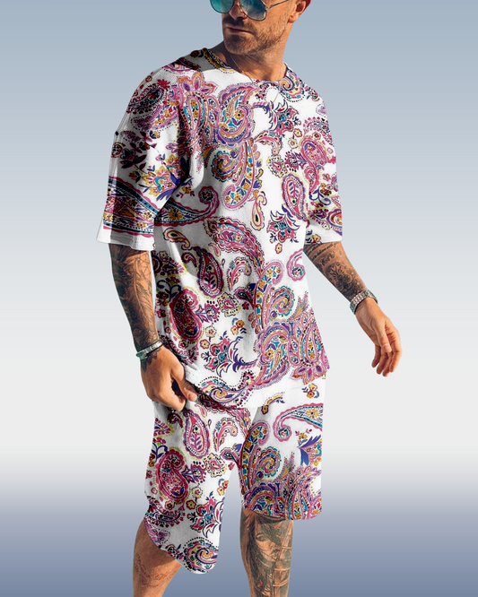 Men's Paisley Print Shorts Set 442