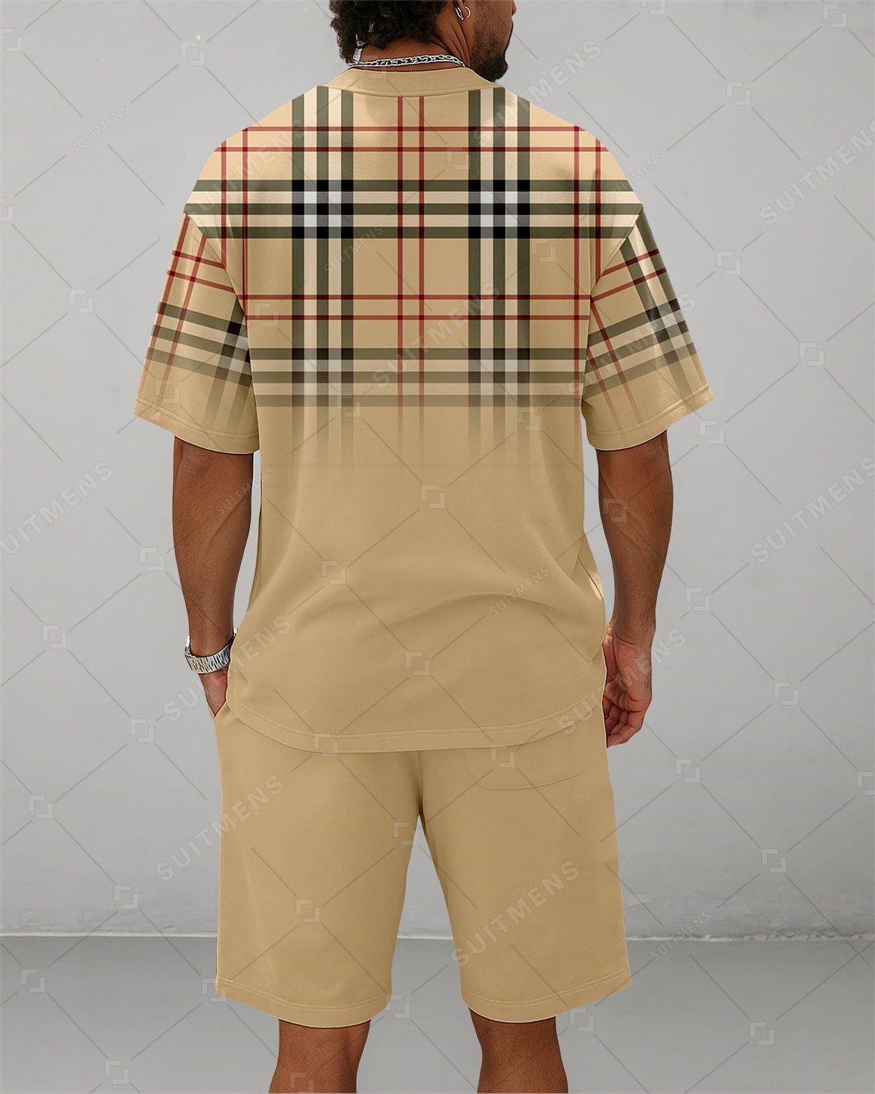 Men's Summer Colorblock Printed Round Neck Suit 084
