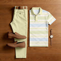 Men's Casual Green Geometric Shape Printed Polo Shirt And Pants Two-Piece Set
