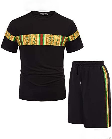 Men's Printed Colorblock T-Shirt and Shorts Set 031