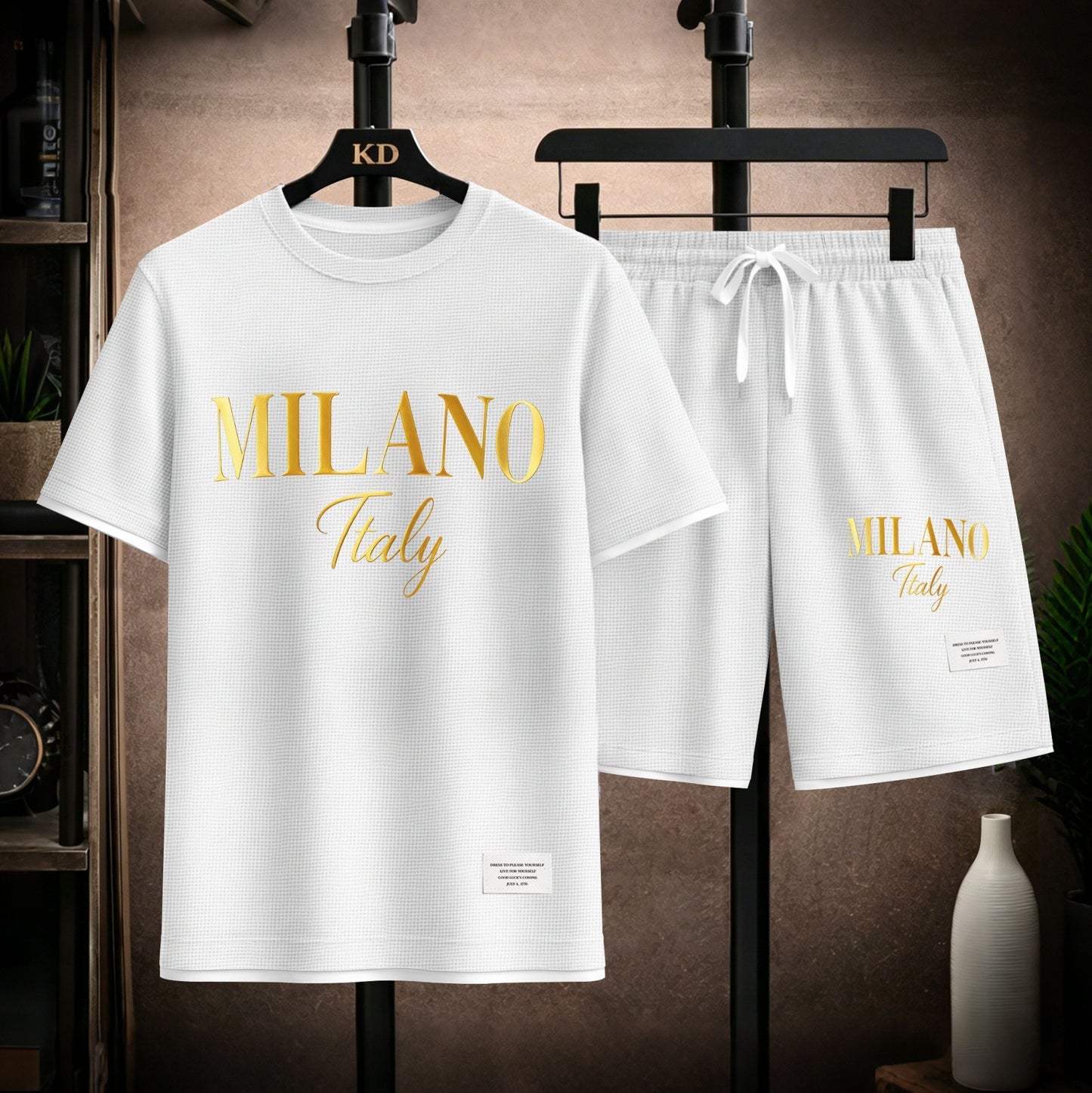 Men's Milano Graphic Print Short Sleeve Shirt and Drawstring Shorts Set, Casual Summer Two-Piece Outfit, Lightweight Breathable Relaxed Fit Athletic Set for Daily Wear, Beach, Vacation, Travel & Loungewear