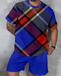 Men's textured waffle texture printed shorts Set 004