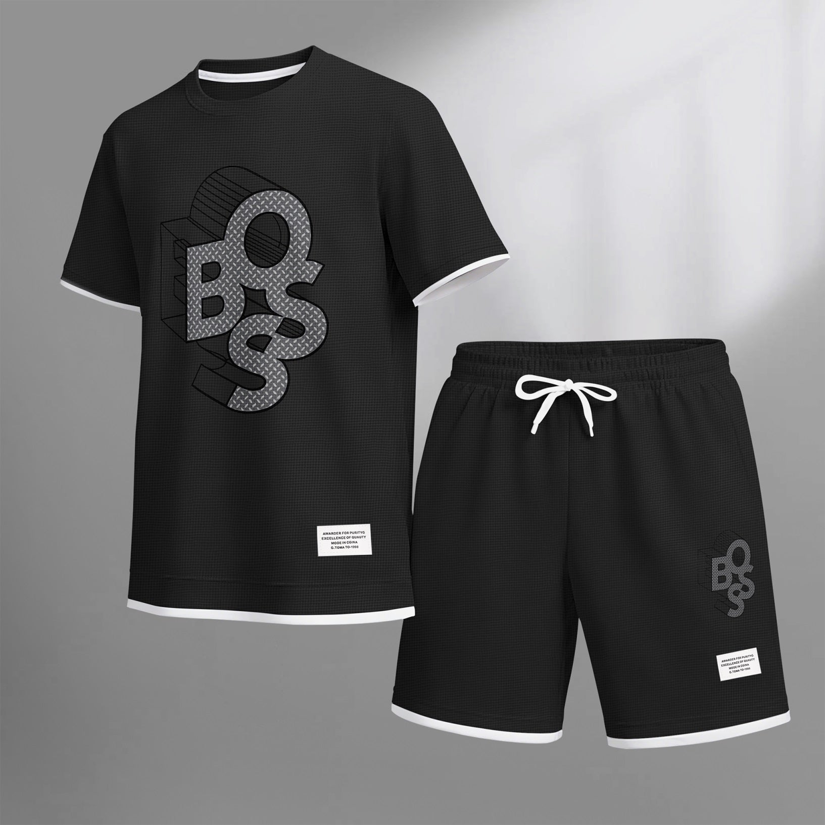 Men's Luxury Waffle-Knit Short-Sleeve Shirt & Shorts Set 12