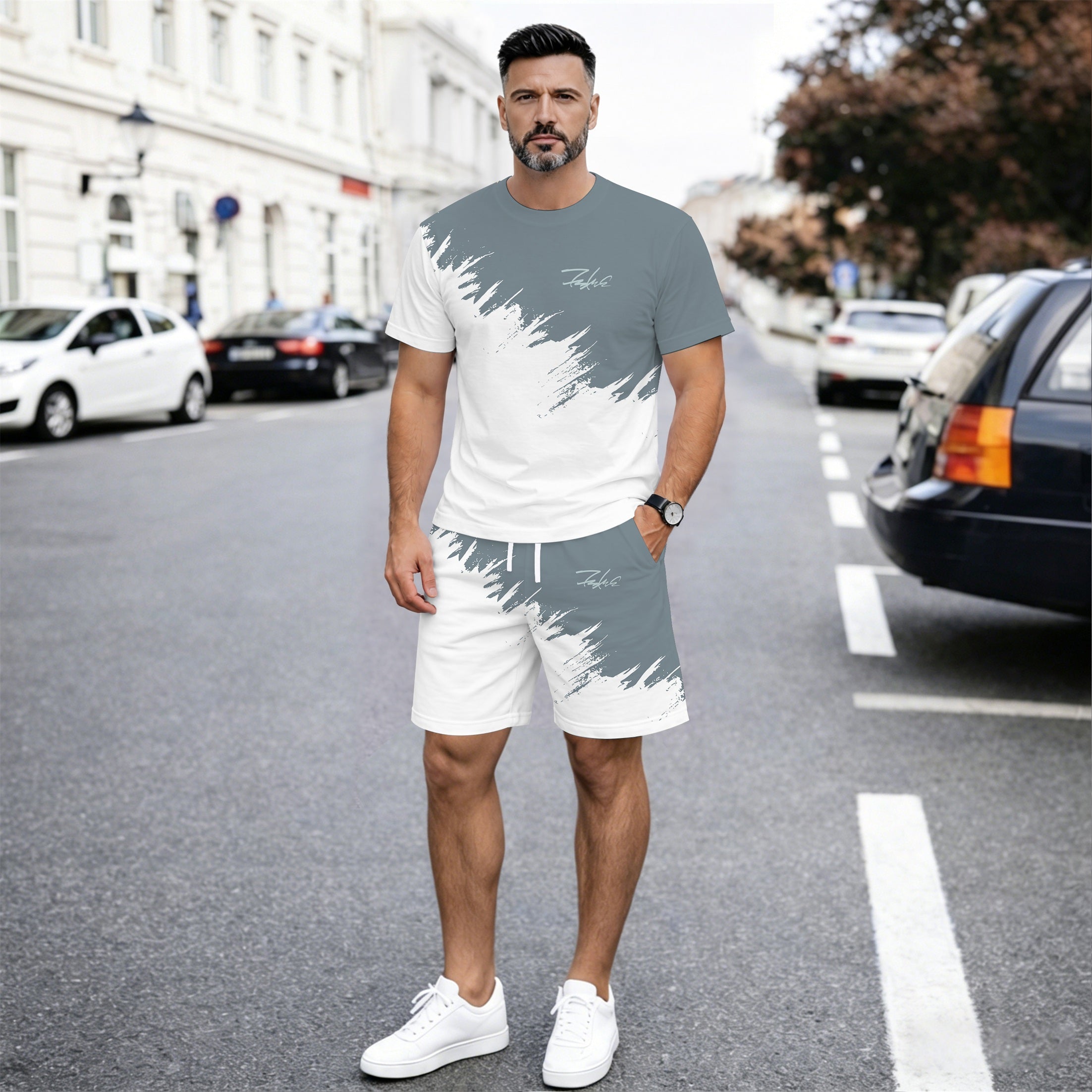 Men’s Casual 2 Piece Shorts Set, Gradient Color Block Short Sleeve T Shirt and Drawstring Shorts Matching Outfit, Lightweight Breathable Summer Tracksuit for Daily Wear, Vacation, Streetwear, Travel, Lounging, Workout and Weekend Comfort