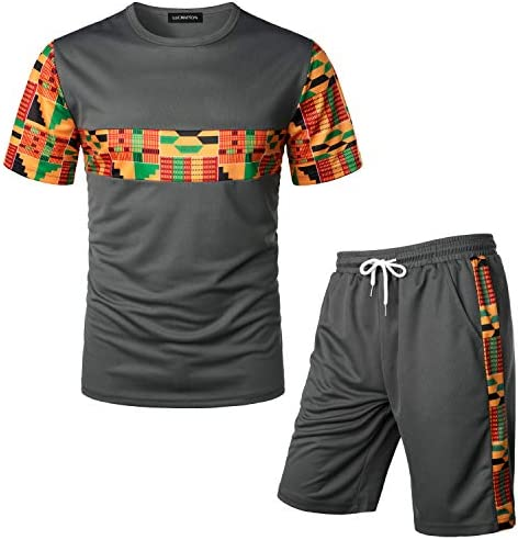 Men's Printed Colorblock T-Shirt and Shorts Set 020