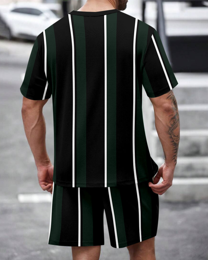 Men's Summer Colorblock Printed Round Neck Set 463