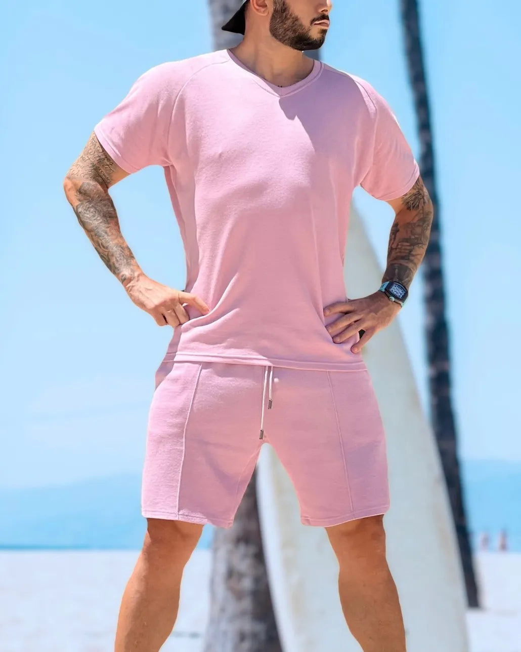 Suitmens Men's Pink Short Sleeve Suit