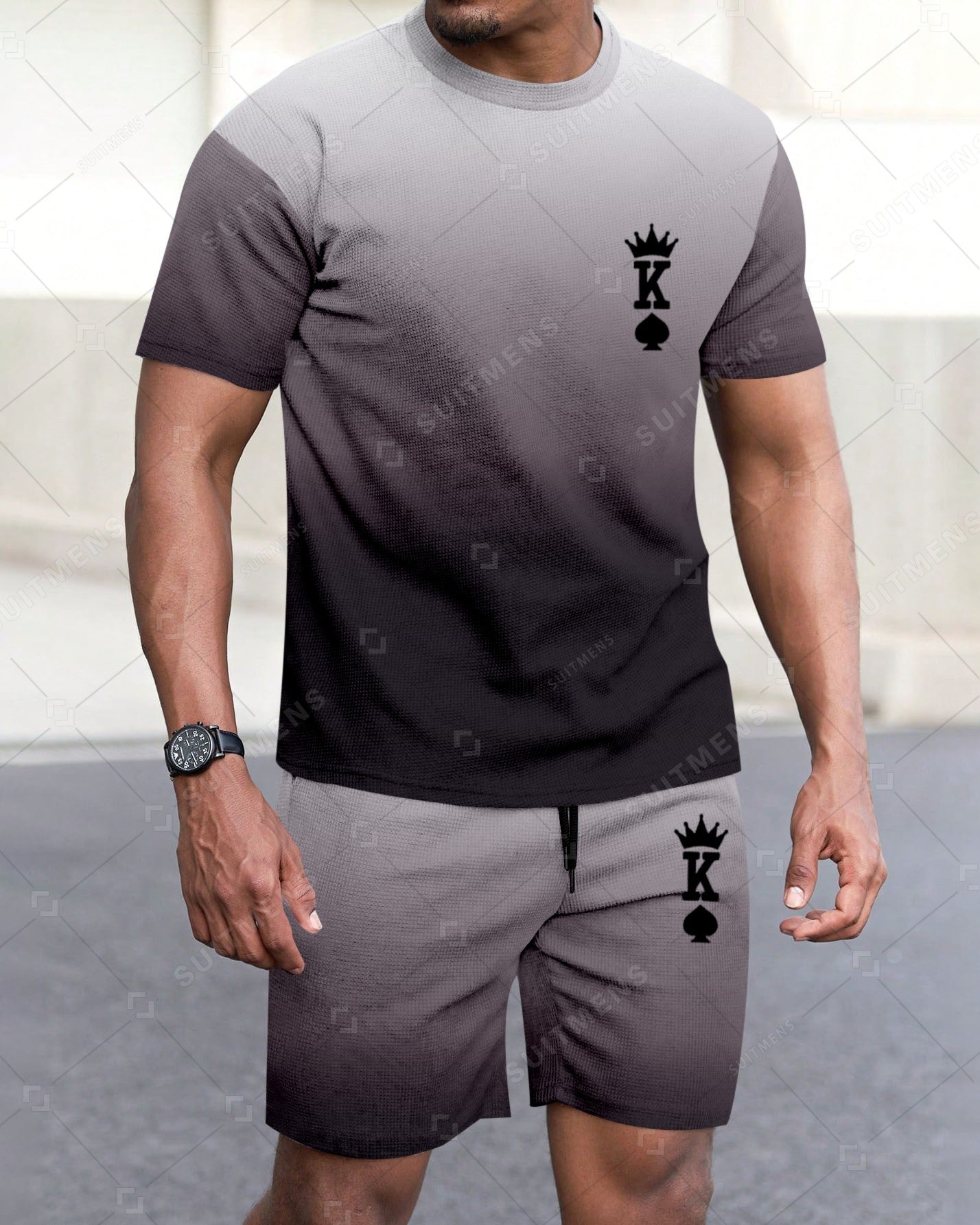 Men's Summer Gradient Printed Round Neck Suit 287